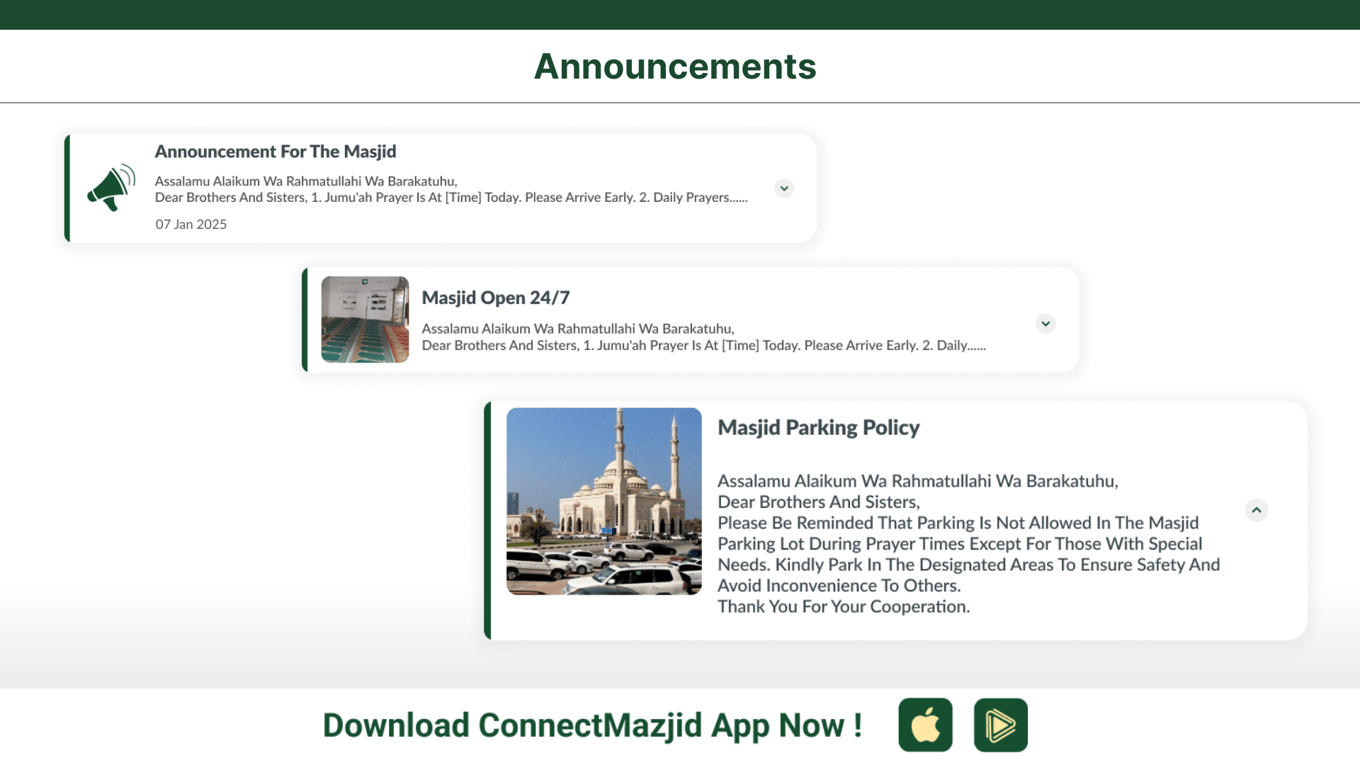 ConnectMasjid Web Widgets – The best and free solution for masjid management. Enhance your masjid website with easy-to-use widgets for prayer times, events, and announcements.