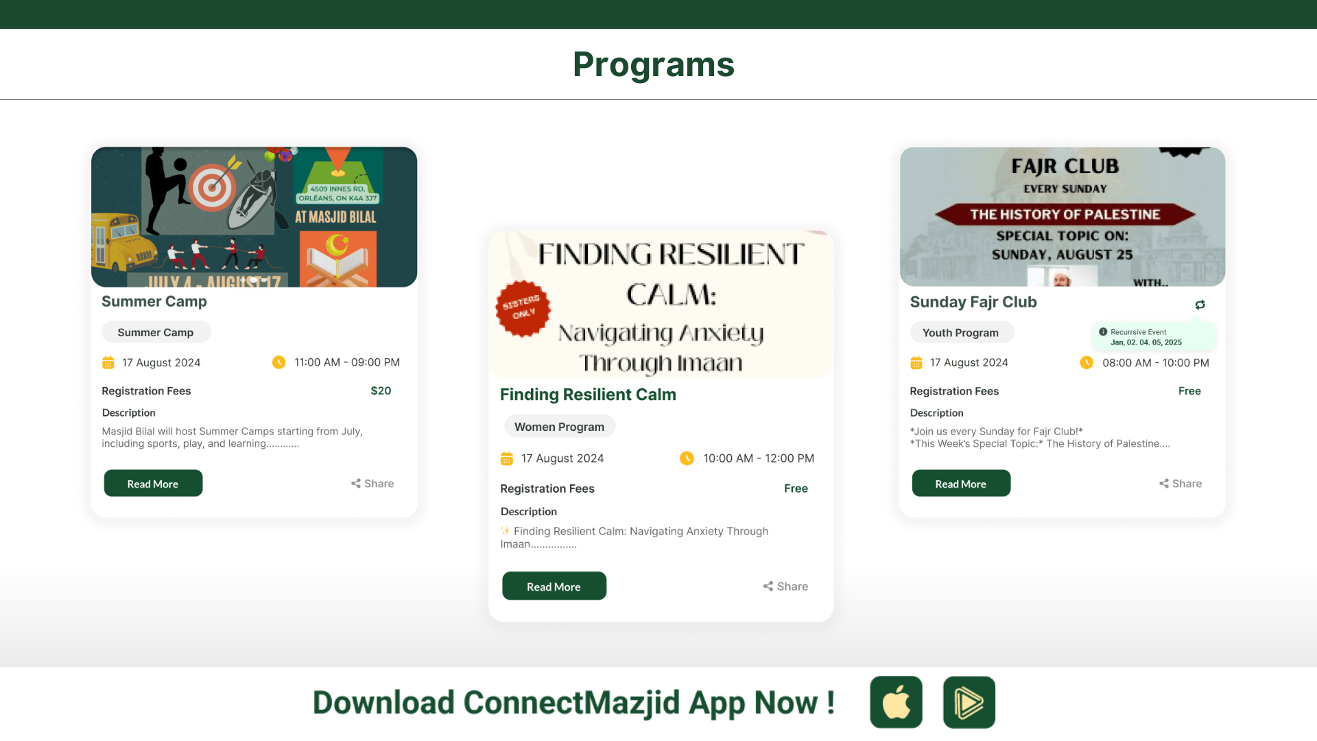 ConnectMasjid Web Widgets – The best and free solution for masjid management. Enhance your masjid website with easy-to-use widgets for prayer times, events, and announcements.