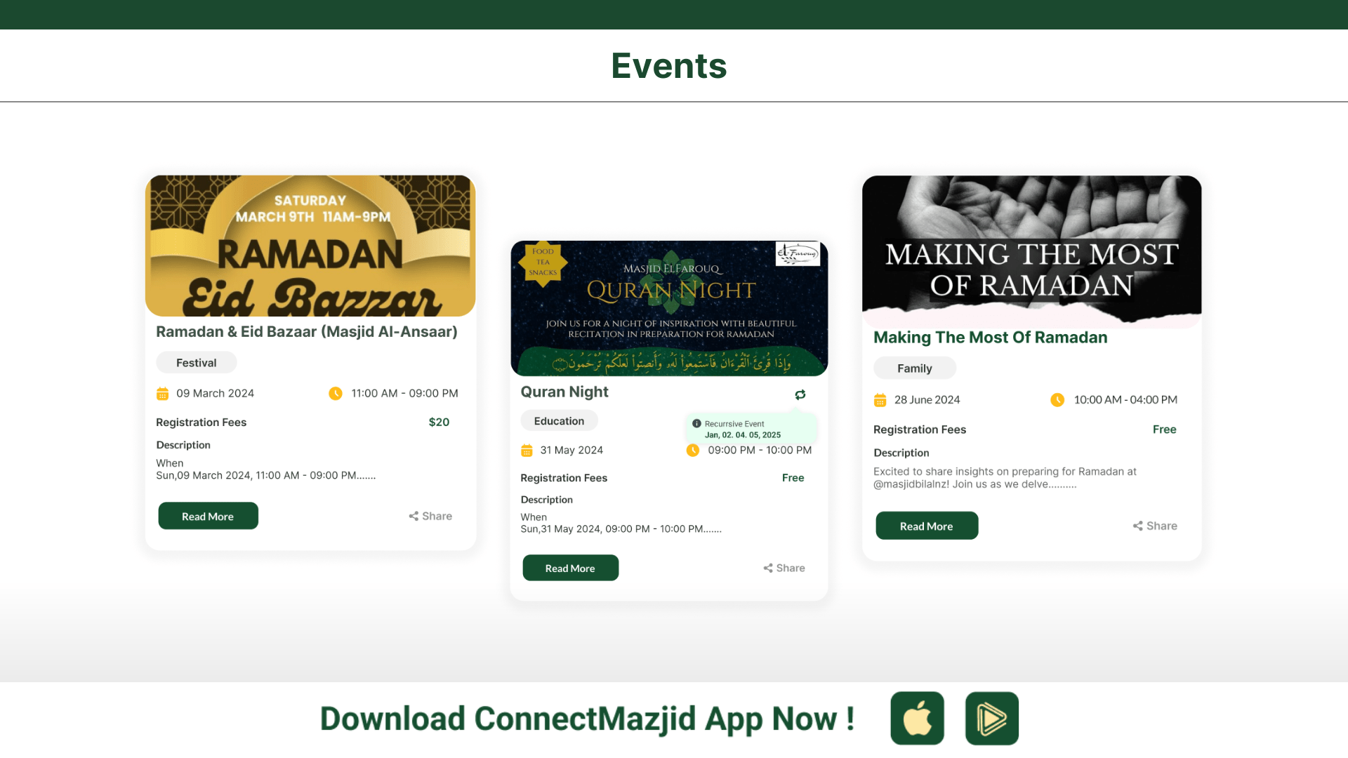 ConnectMasjid Web Widgets – The best and free solution for masjid management. Enhance your masjid website with easy-to-use widgets for prayer times, events, and announcements.