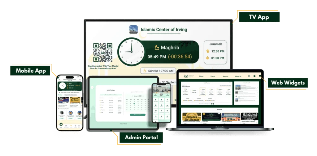 masjid management. it solution for masjids Application pour l'adhan et l'iqamah avec des notifications de prière