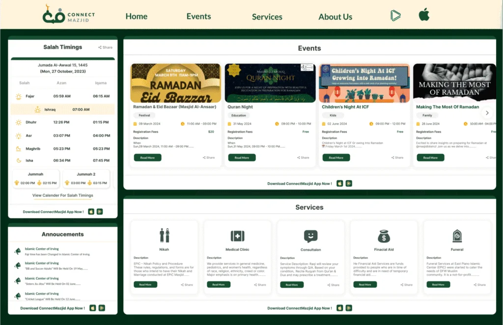 masjid website, free masjid website, best website for masjid
