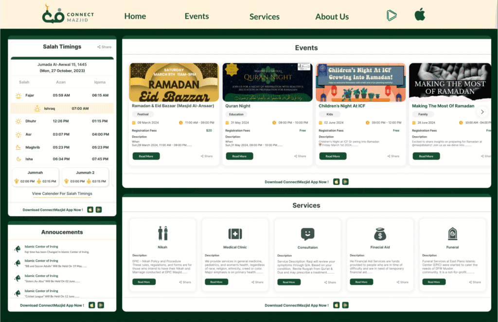 masjid website, free masjid website, best website for masjid