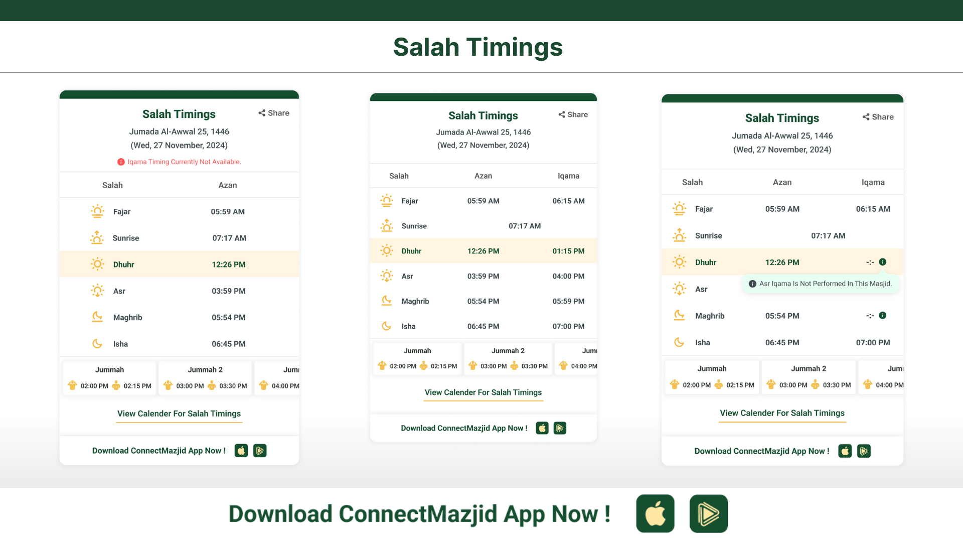 ConnectMasjid Web Widgets – The best and free solution for masjid management. Enhance your masjid website with easy-to-use widgets for islamic salah times, events, and announcements. Perfect for portrait mode display.