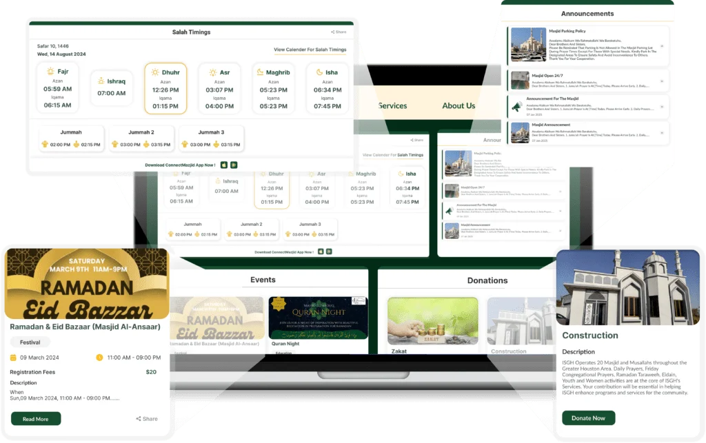 ConnectMazjid Web Widgets – The best and free solution for masjid management. Enhance your masjid website with easy-to-use widgets for prayer times, events, and announcements.