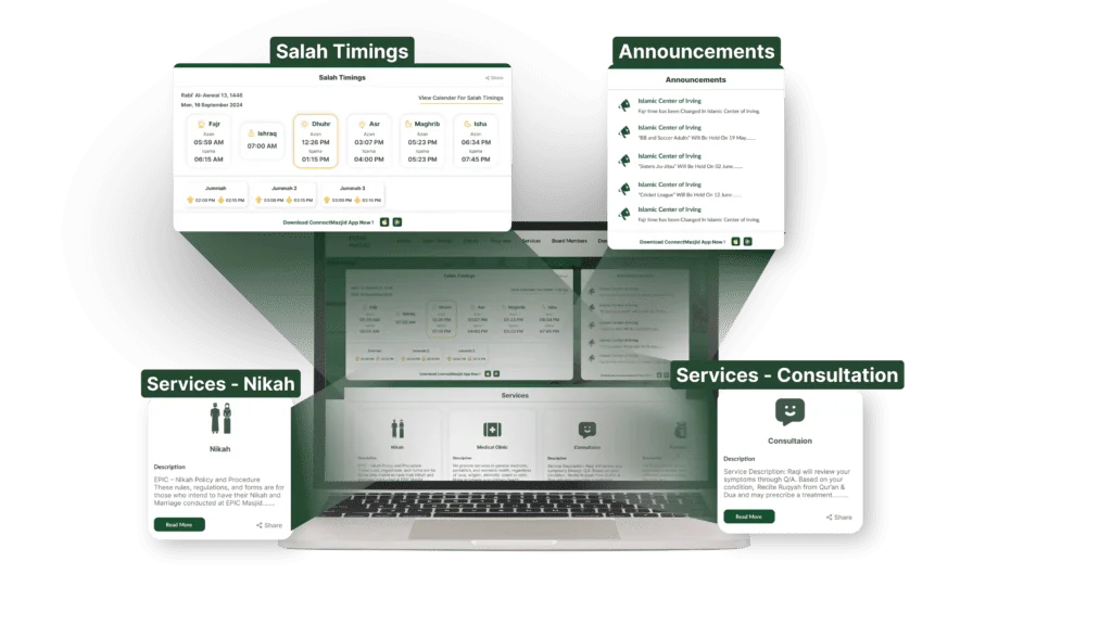 ConnectMazjid Web Widgets – The best and free solution for masjid management. Enhance your masjid website with easy-to-use widgets for prayer times, events, and announcements.