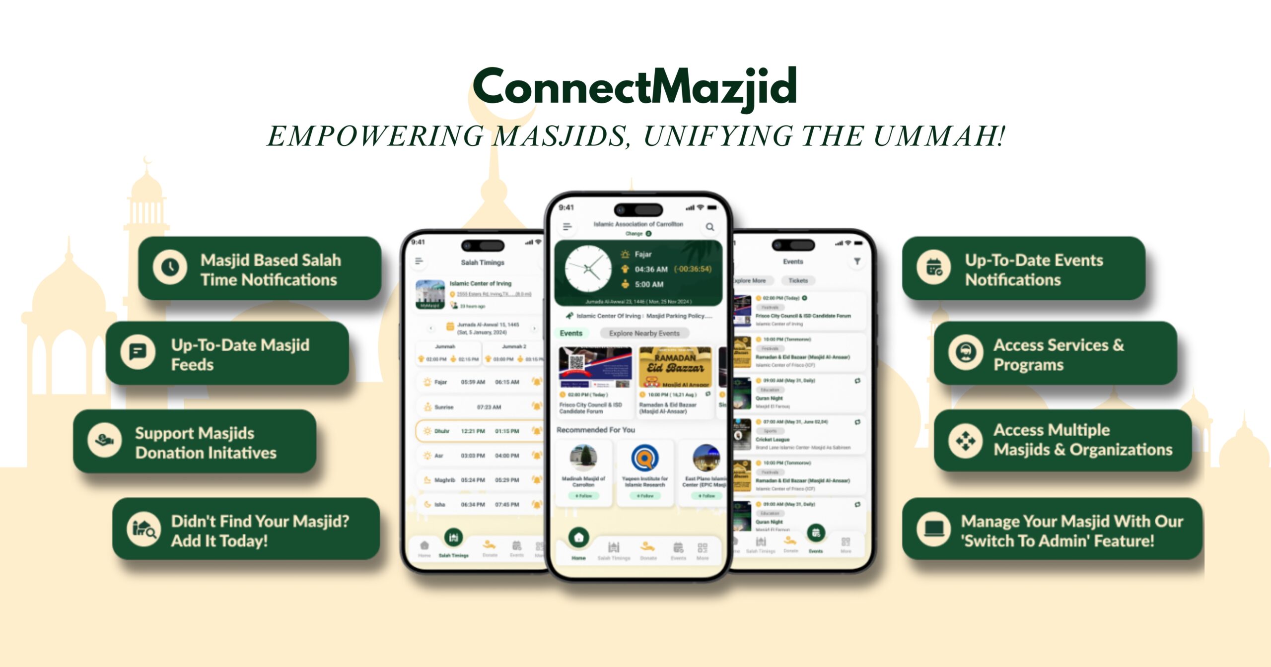 Easily find a masjid near me, check prayer times, and contribute by adding new masjids with ConnectMazjid!