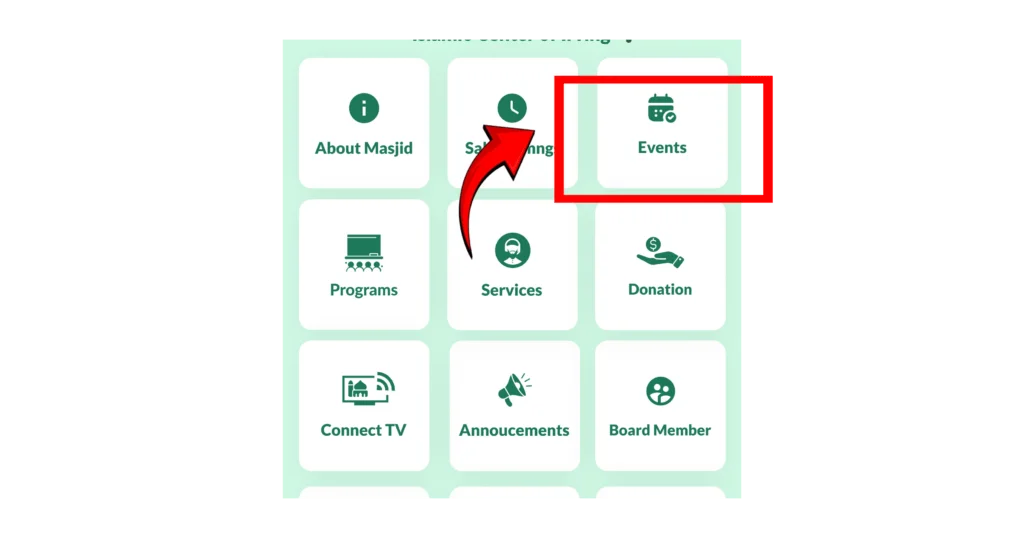 The app displays the event location, highlighting the Connectmazjid feature for effective event management.