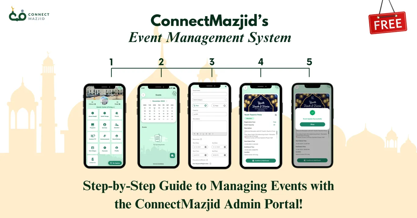 Image of the ConnectMazjid event management system interface showcasing features for organizing and managing events efficiently.