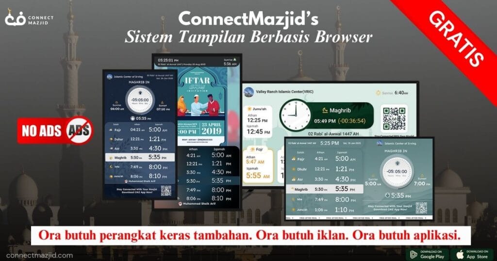 Sistem Tampilan Masjid Berbasis Browser ConnectMazjid - Tidak Perlu Instalasi Aplikasi!