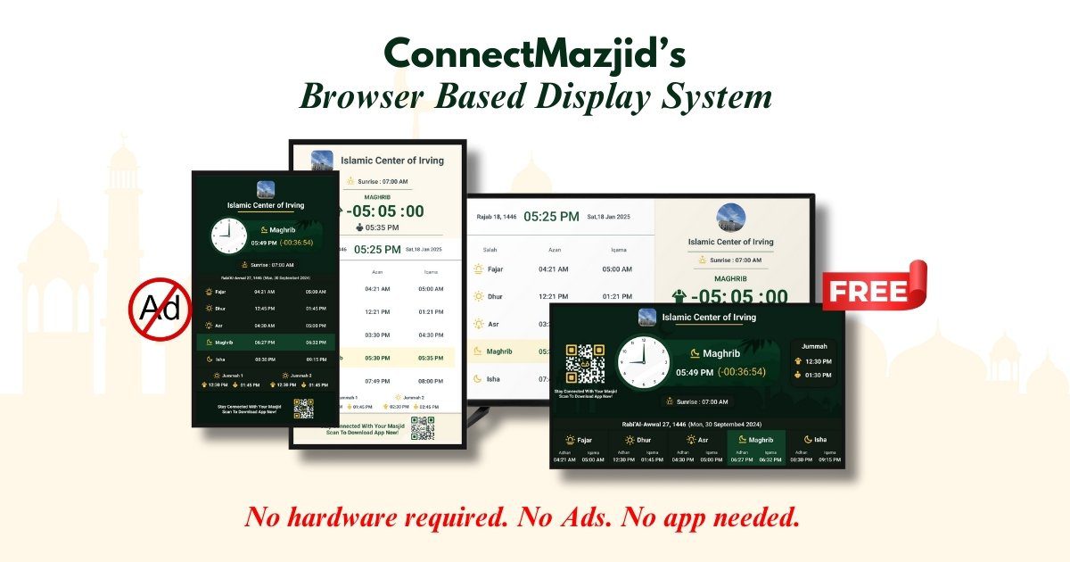 Sistem Tampilan Masjid Berbasis Browser ConnectMazjid – Tidak Perlu Instalasi Aplikasi!