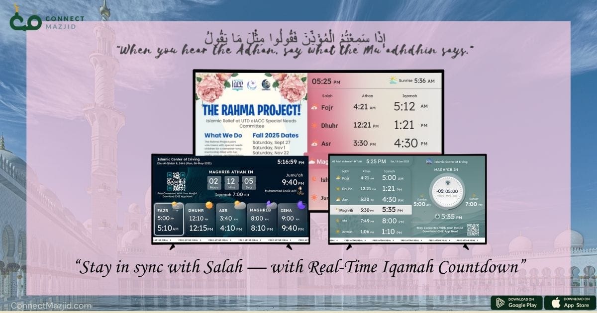 Masjid Display Systems with Iqamah Countdown — accurate Salah timings and Iqamah timings