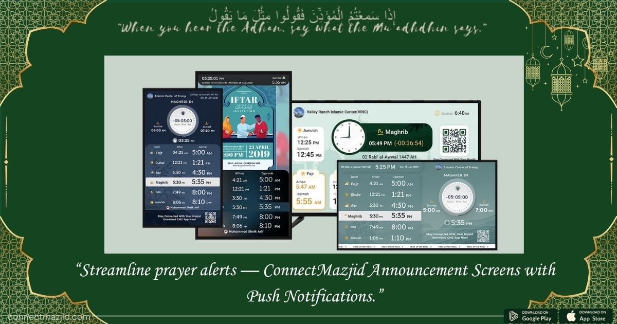 Streamline Prayer Time Updates with ConnectMazjid Mosque Announcement Screens