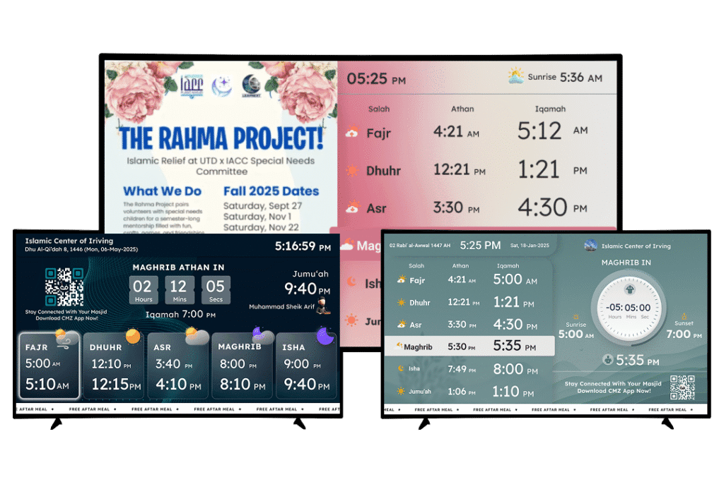 masjid display system, mosque screens, masjid tv display