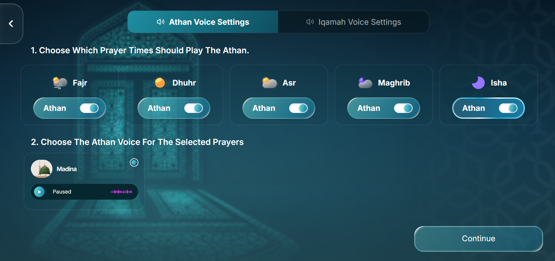 Set the Athan audio