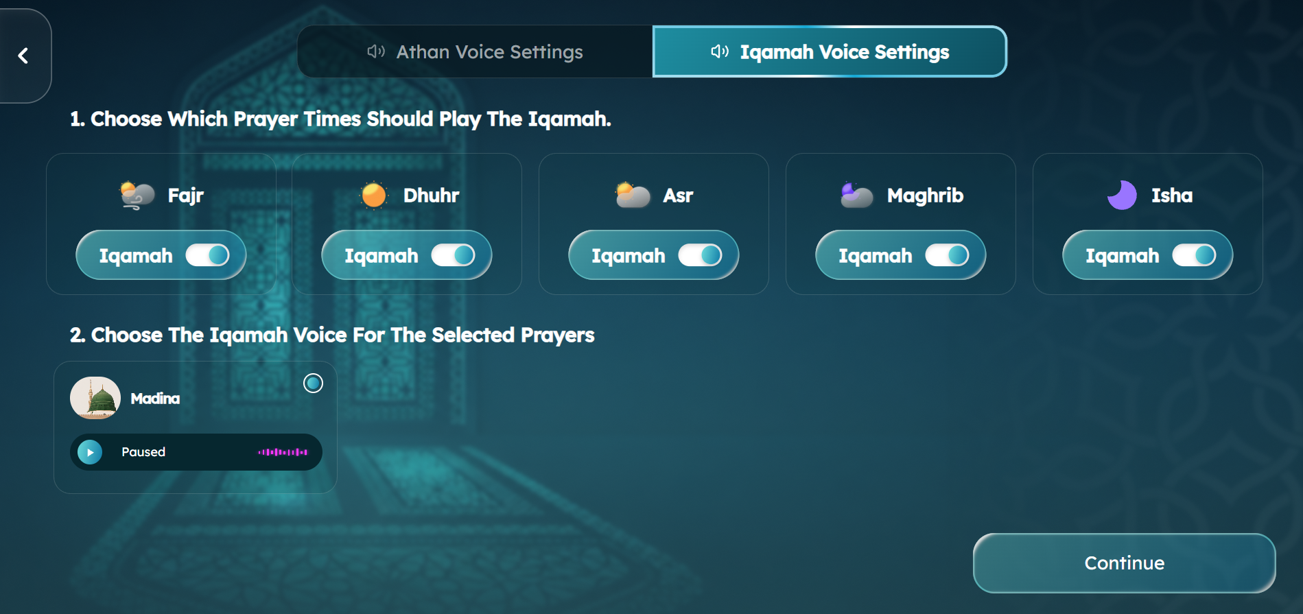 Set the Iqamah audio